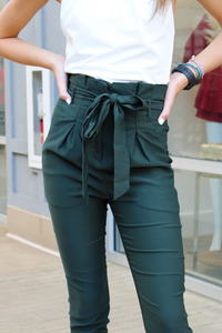 dark green high waist pants with front tie
