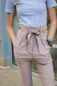 nude high waist pants with front tie