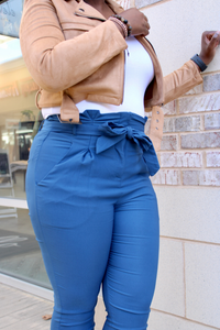 blue high waist pants with front tie