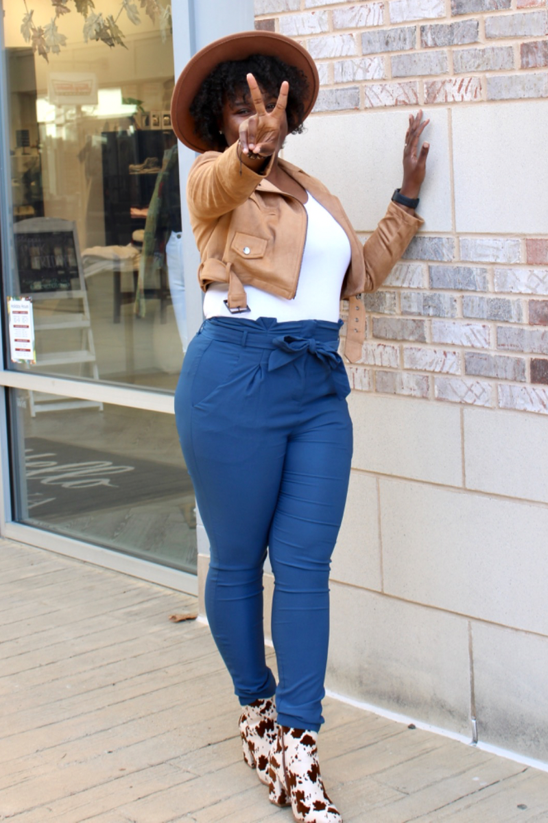 blue high waist pants with front tie