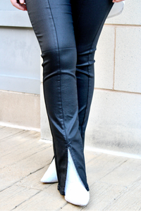 Coated Black Jeans with Front Slit