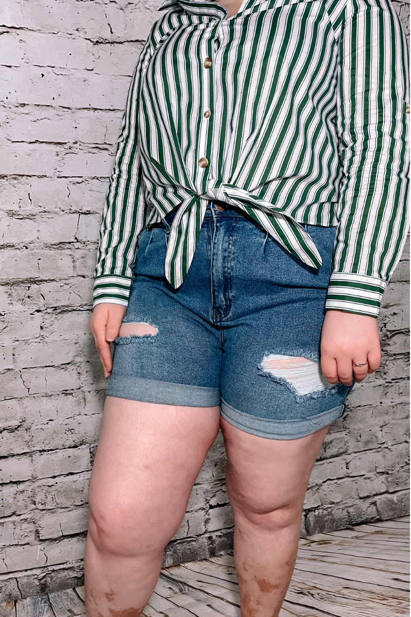 Distressed Denim Plus Size Shorts