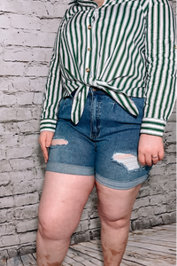 Distressed Denim Plus Size Shorts