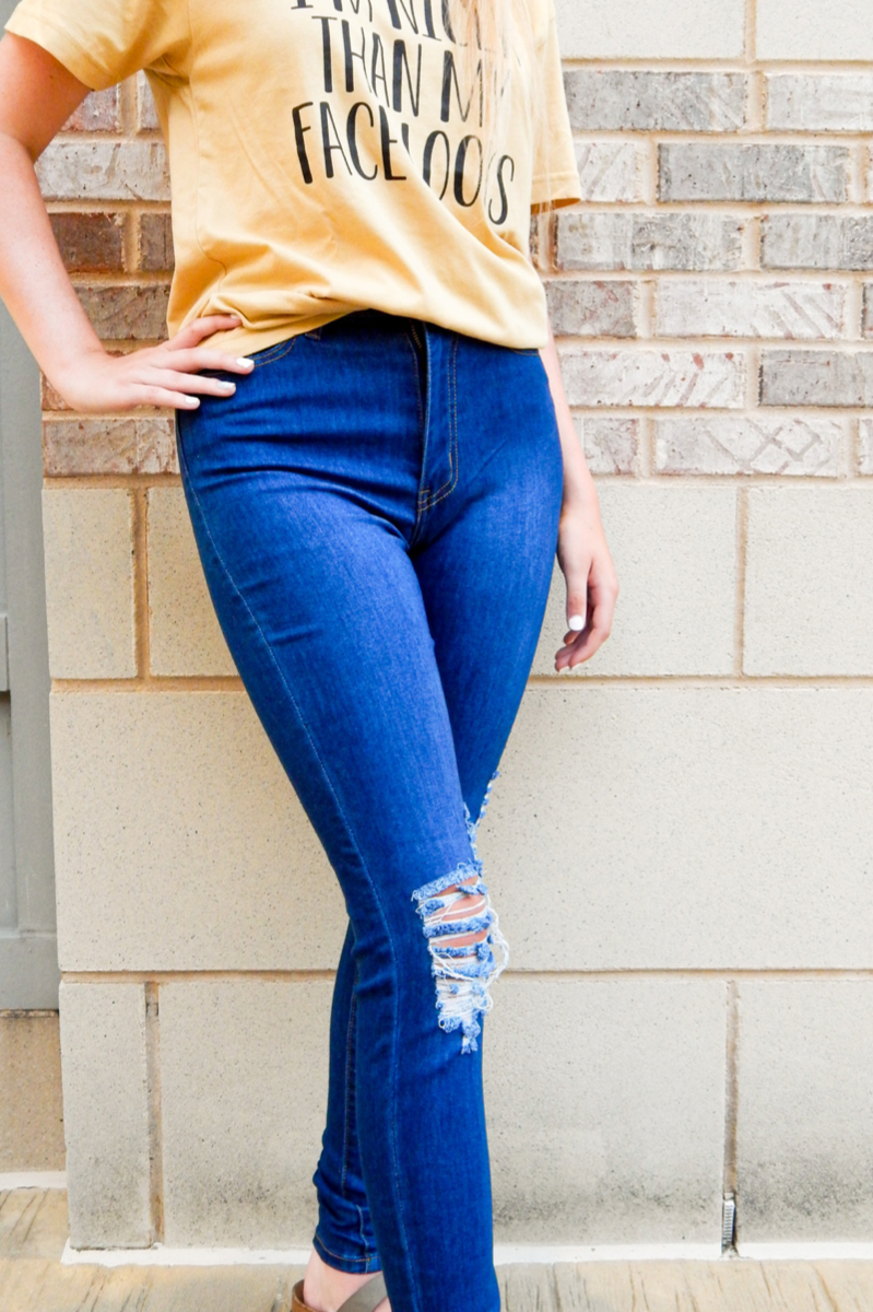 High Waist Skinny Jean with Distressing