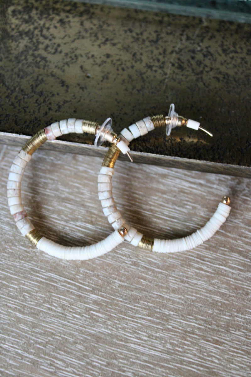 white beaded hoop earrings 