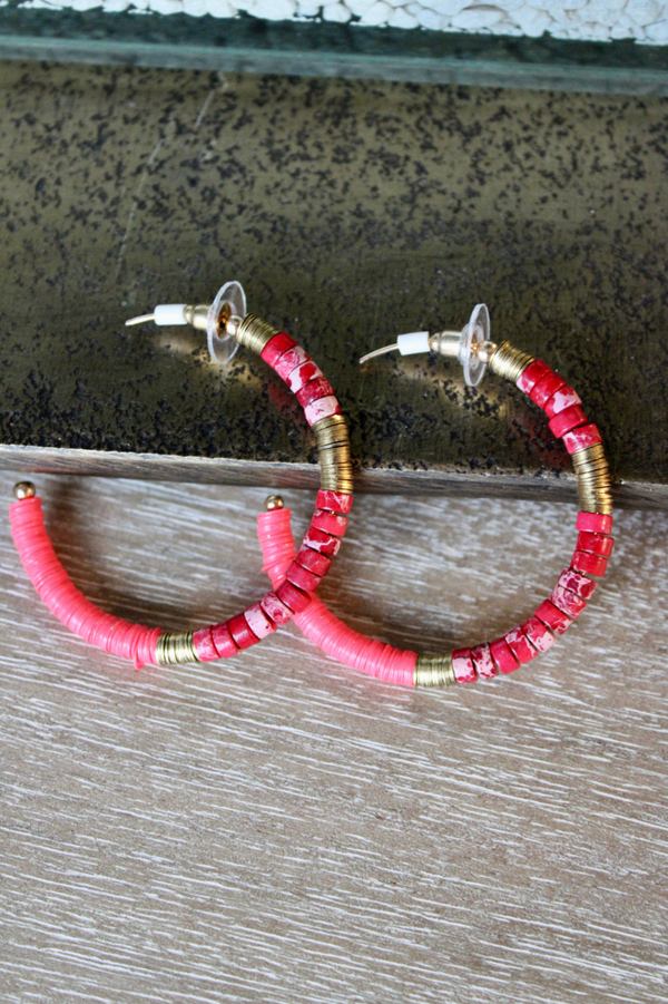 Red beaded hoop earrings
